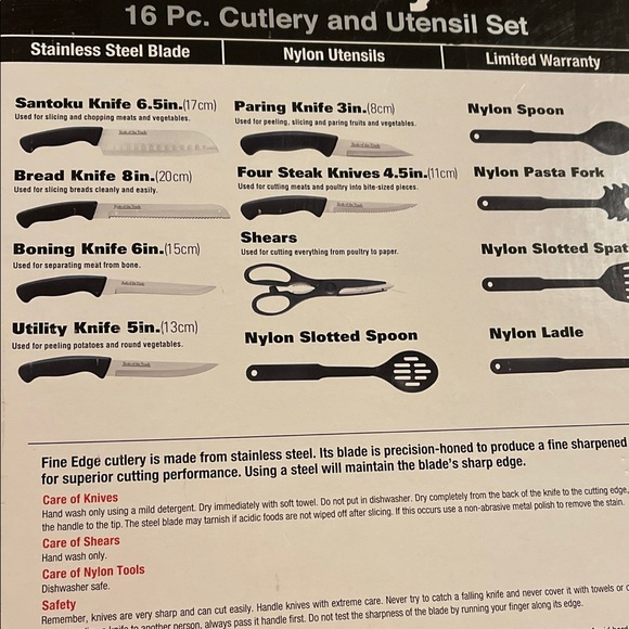 CUTLERY SET 16 PIECE MACY’S “TOOLS OF THE TRADE” STAINLESS STEEL with block - Picture 7 of 9